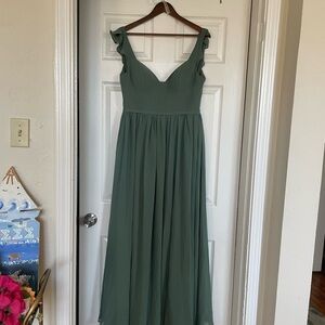 Azazie Sage Green Ruffle Strap Maxi Dress